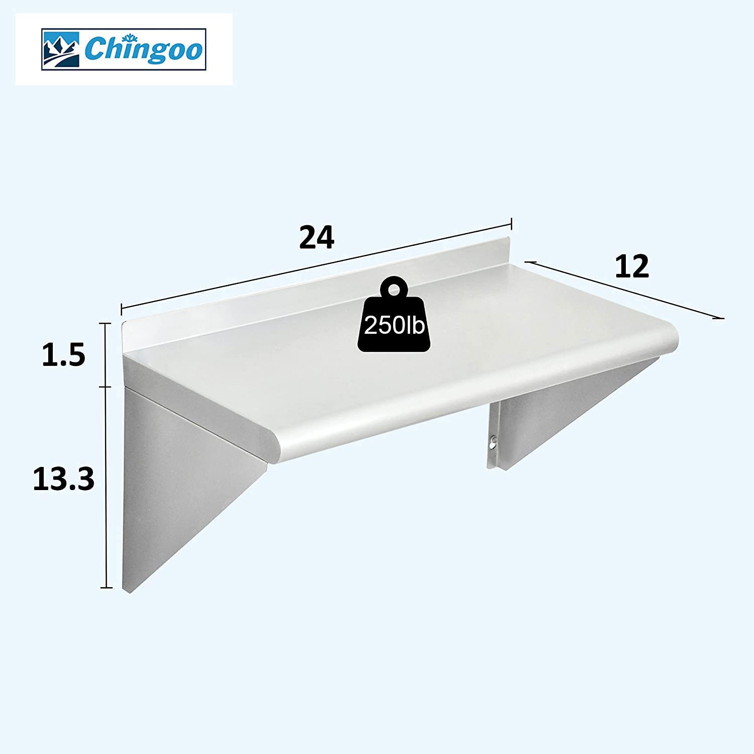 Stainless Steel Wall Mount Shelf 12 x 24 Inch, 250 lb Load Capacity, Pack of 2 Z360