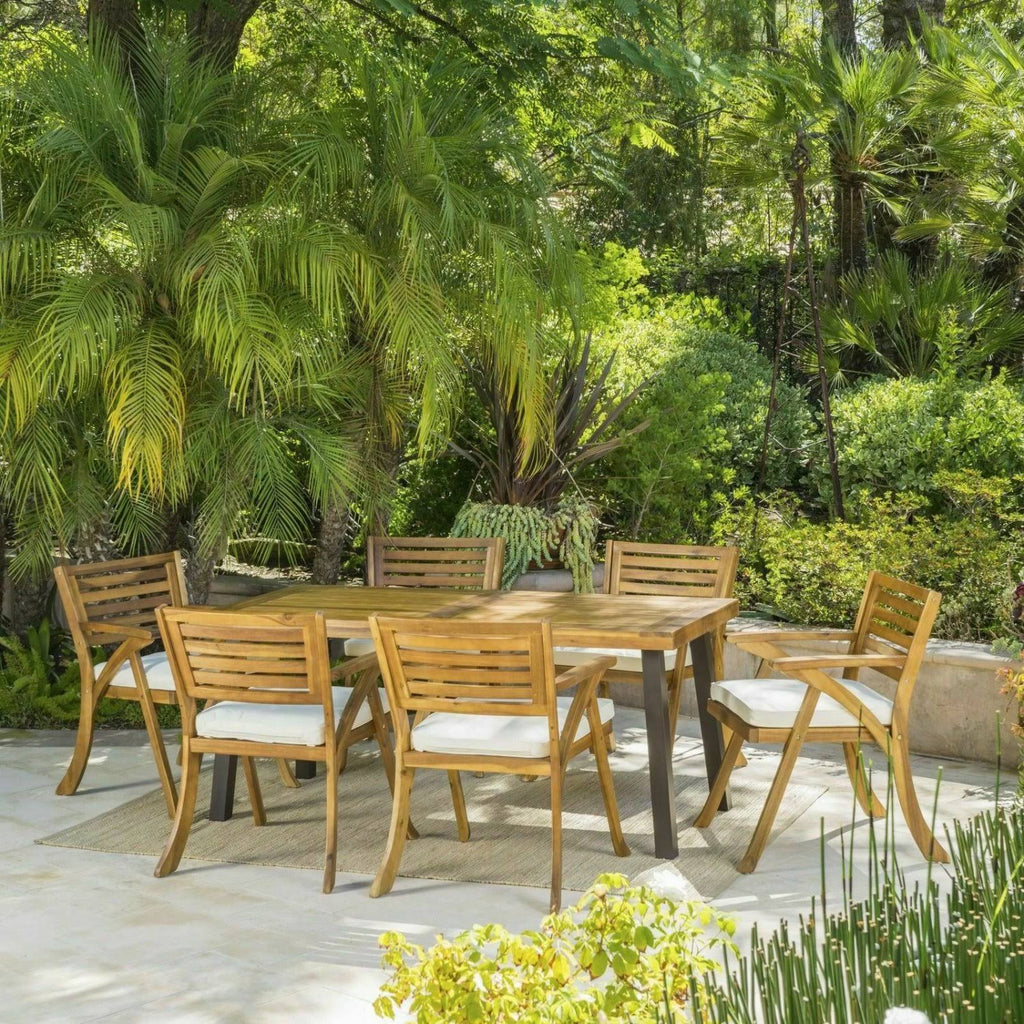 7 Piece Teak Finish Acacia Wood Patio Dining Set U865