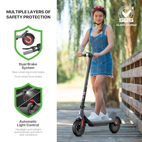 Electric Scooter, 350W, 10in Pneumatic Tires, 10.2AH Battery, 19 Miles Range, 15.5 mph Speed, UL2272 A798