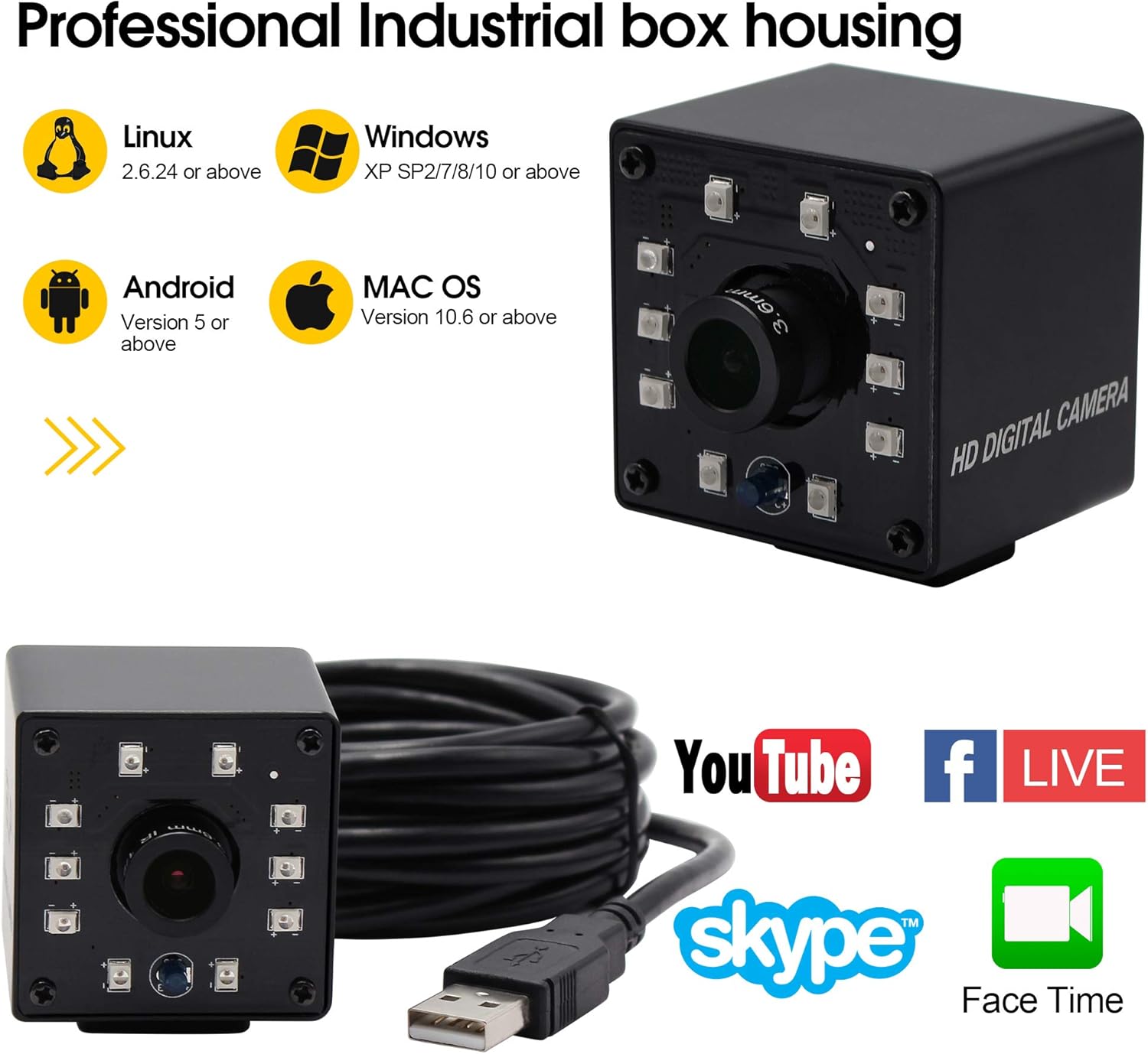 100fps Night Vision USB Camera 1080P Webcam with IR Cut and 3.6mm Lens W55155