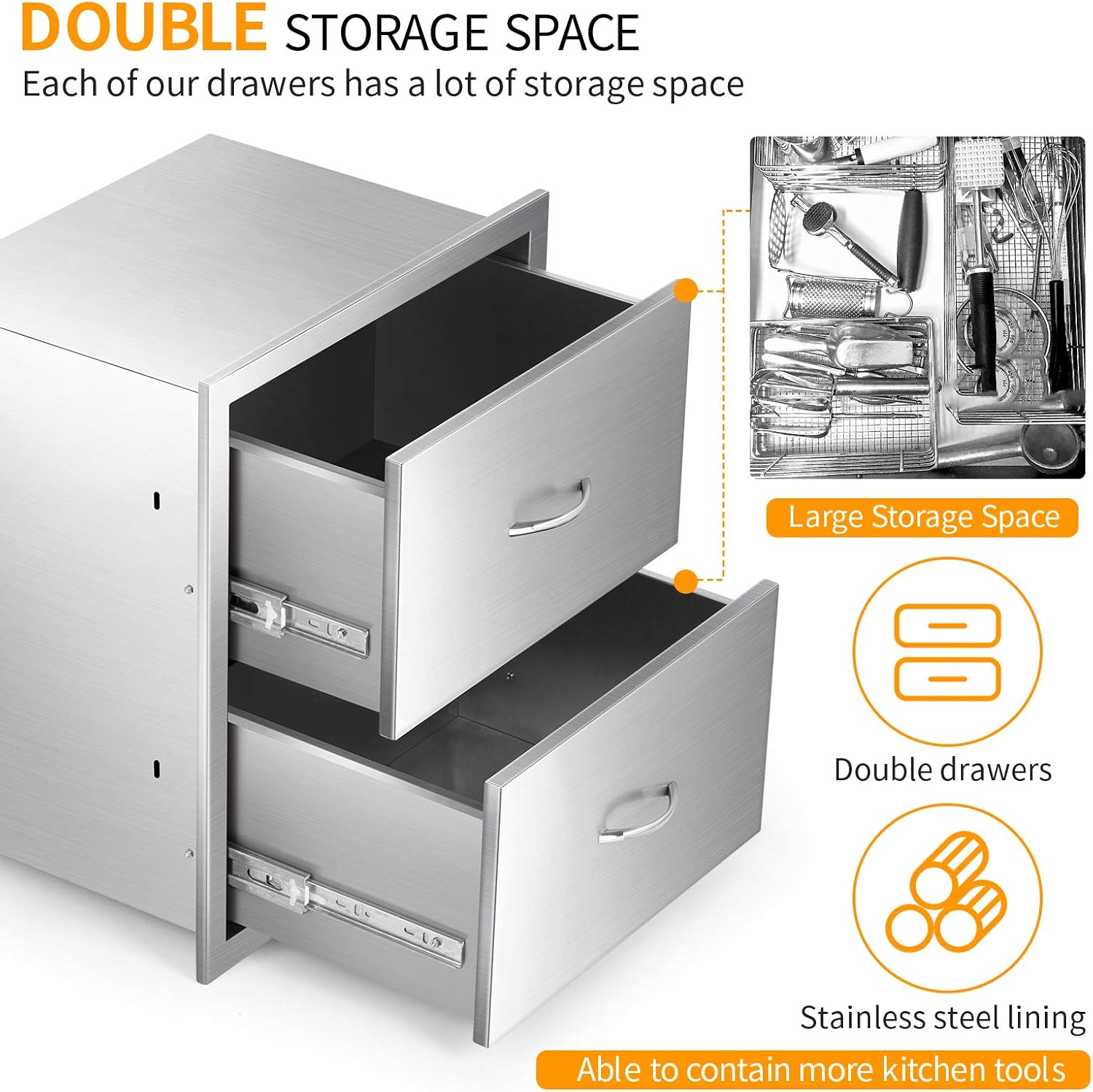 Stainless Steel 2-Layer Barbecue Drawers with Handles T8162