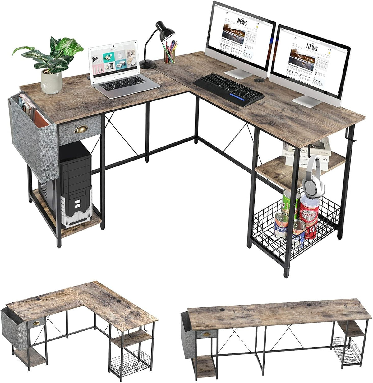 L-Shaped Computer Desk with Storage Shelves Drawer R136914