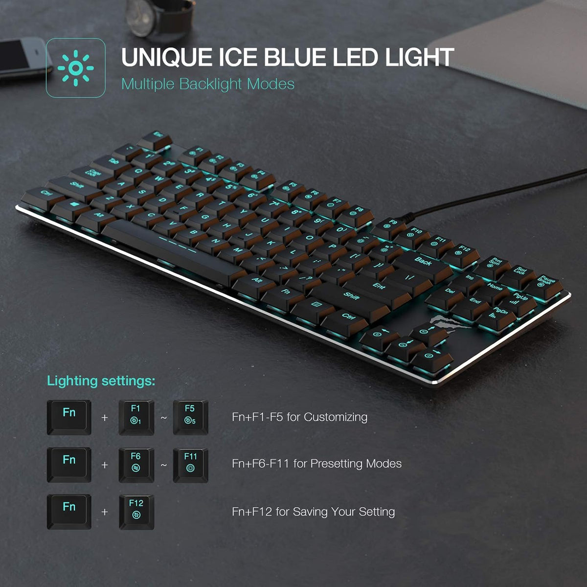 87 Keys Backlit Wired Mechanical Gaming Keyboard Y444