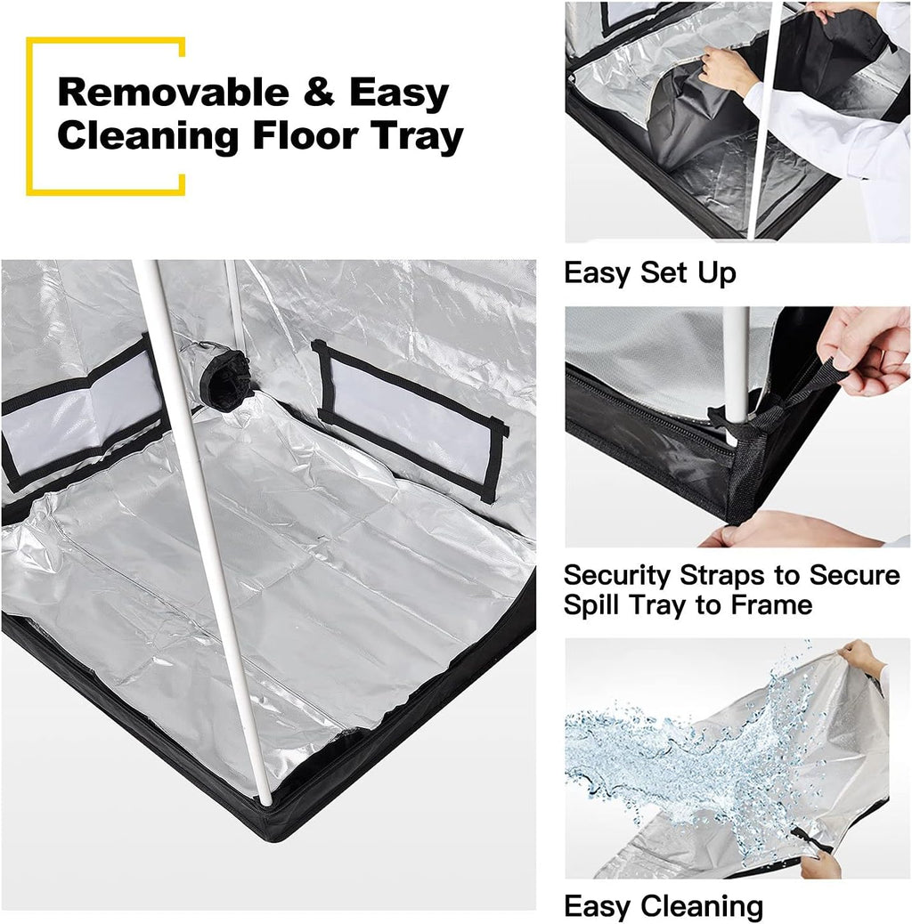 32" x 32" x 63" Grow Tent with Floor Tray, Black Pack of 2 J158