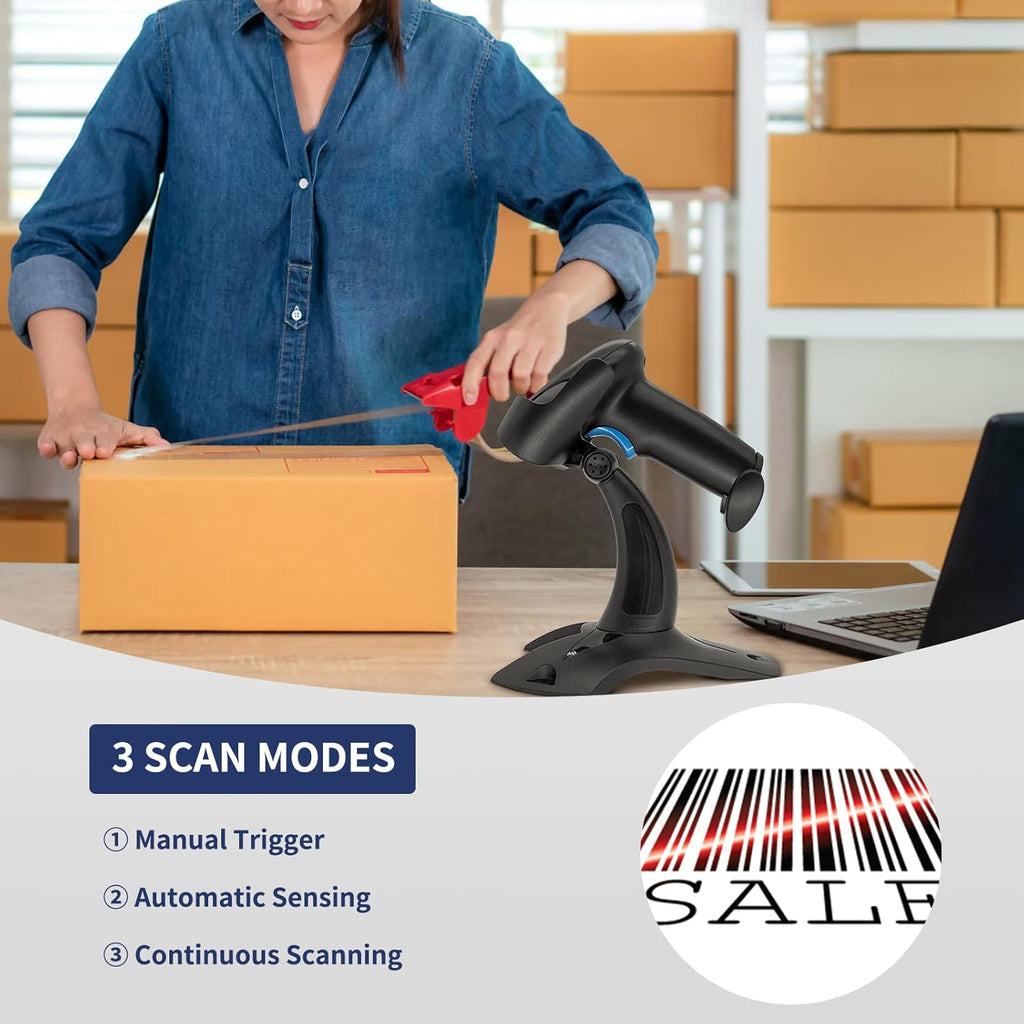 Wireless Barcode Scanner with Stand, CMOS USB POS Scanner for PC Computer Laptop F13468