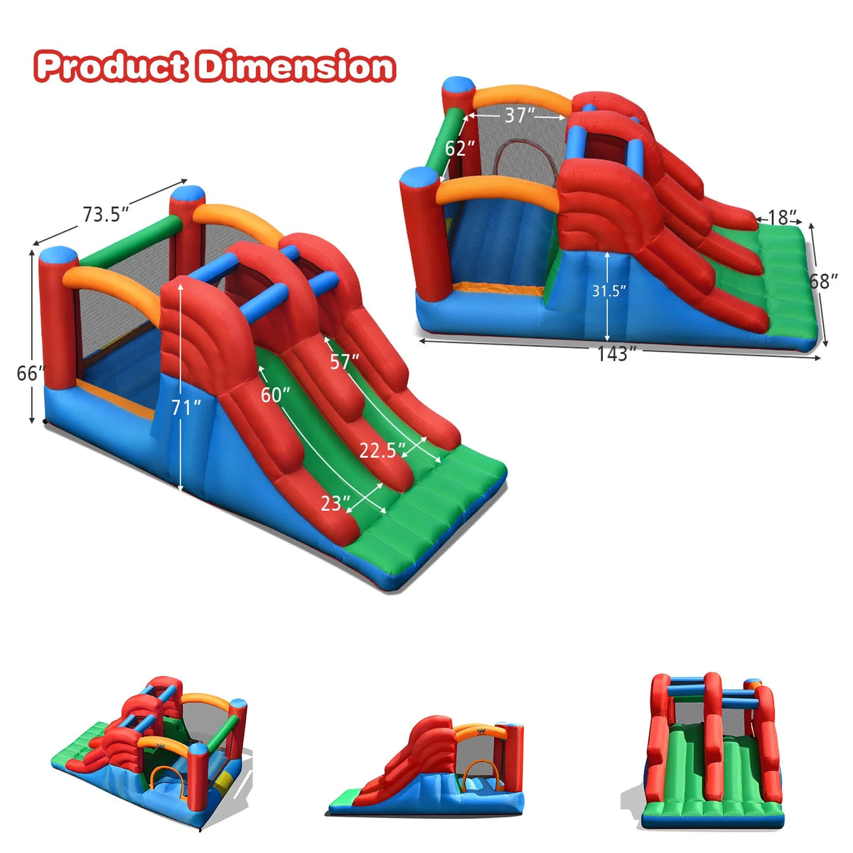 Inflatable Bounce House 3-in-1 Dual Slides Jumping Castle B941