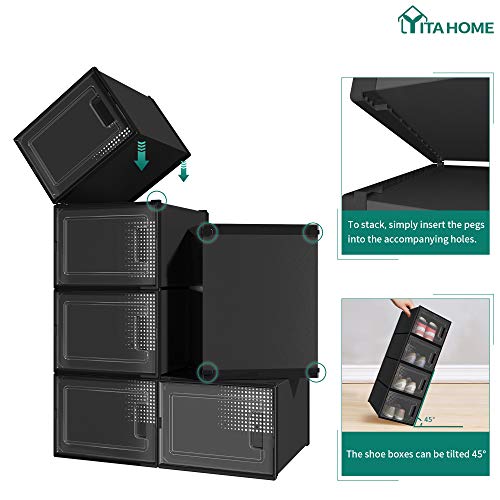 18 Pack Stackable Plastic Shoe Storage Boxes (Black, Medium) B947231
