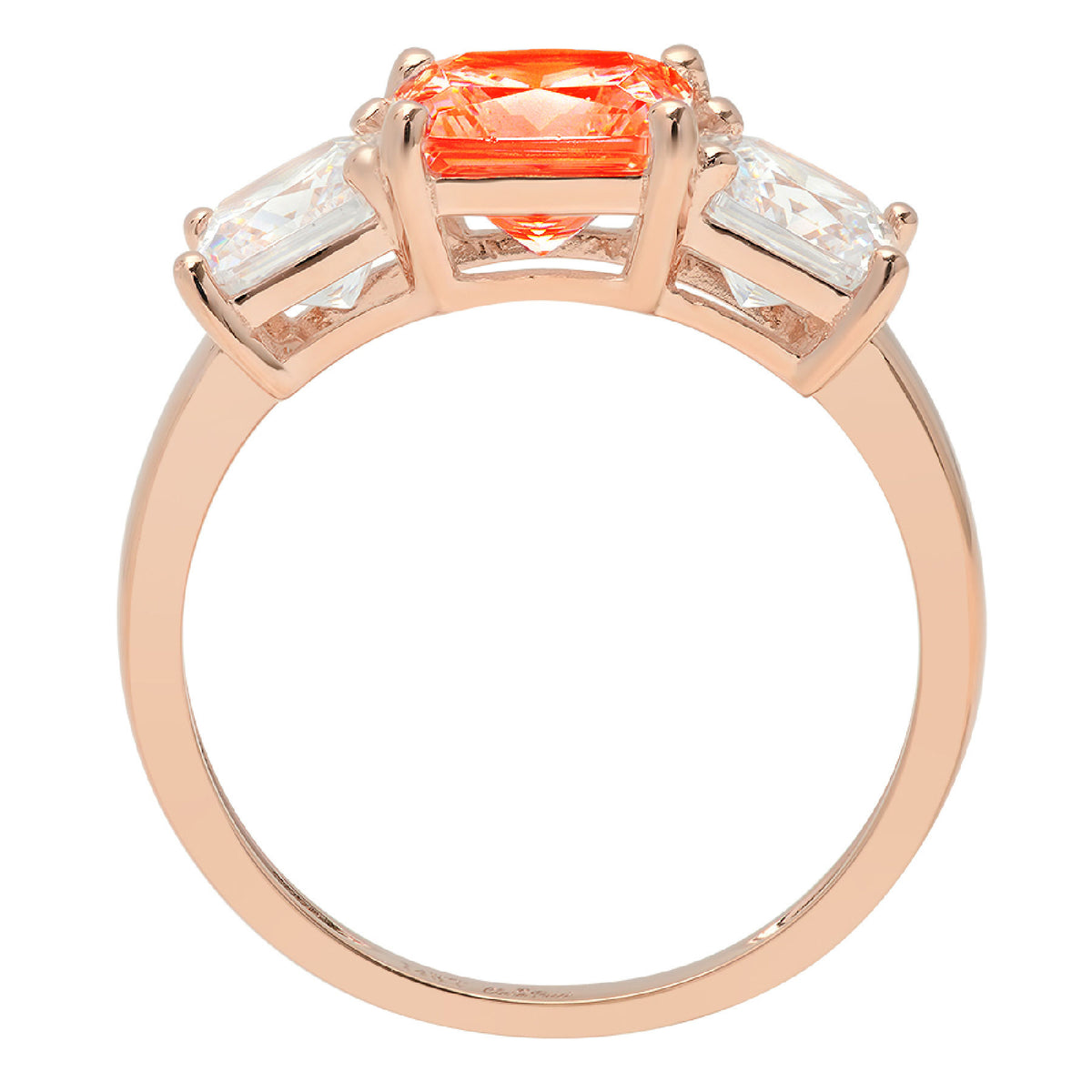 18K Rose Gold Three-Stone Ring with Clear Simulated Diamond X363033