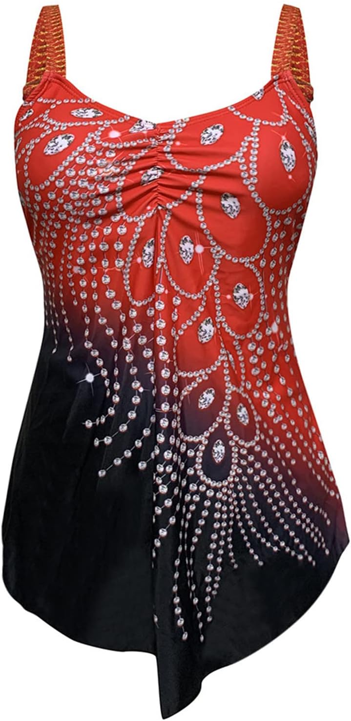 Red Tankini Swimsuits with Long Shorts I4776