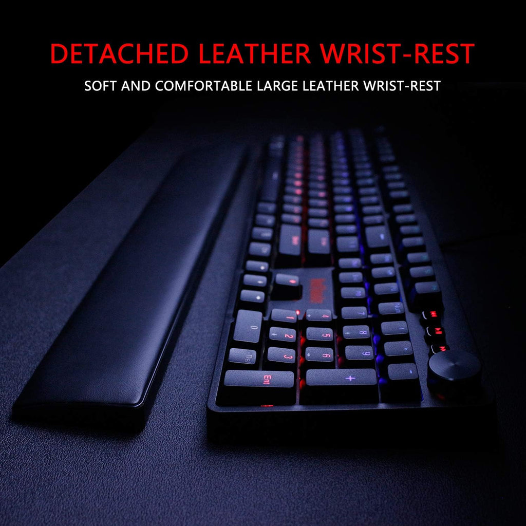RedThunder K55 Mechanical Gaming Keyboard, Quiet Red Switch, Chroma RGB Lighting, Soft Leather Wrist-Rest, Standard Full Size Wired Keyboard with Dedicated Media Keys & Dial for PC M100683
