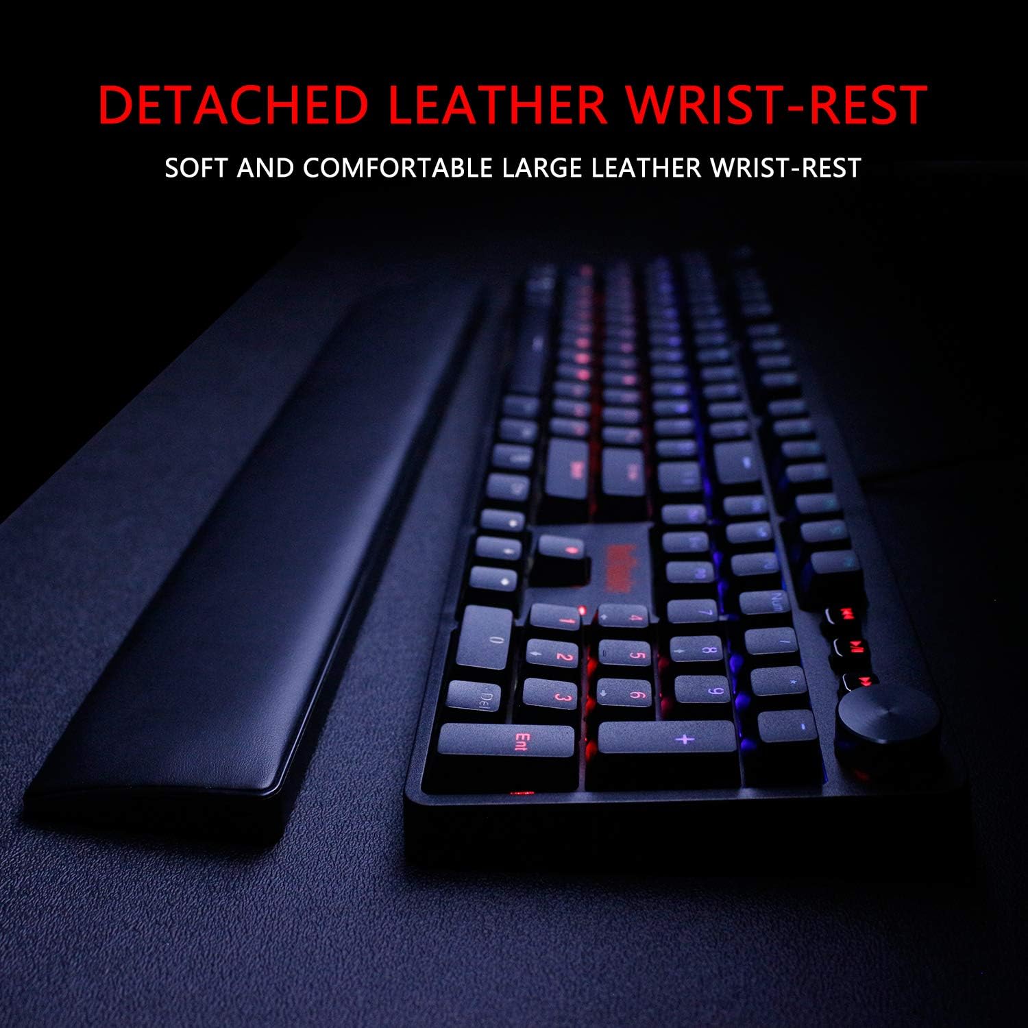 RedThunder K55 Mechanical Gaming Keyboard, Quiet Red Switch, Chroma RGB Lighting, Soft Leather Wrist-Rest, Standard Full Size Wired Keyboard with Dedicated Media Keys & Dial for PC M100683
