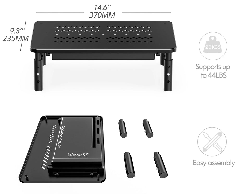 Black Metal Dual Monitor Stand with Drawer 2PK S25376