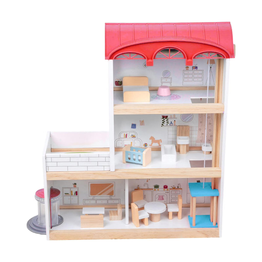 Red Wooden Dollhouse with Revolving Doors Y47249