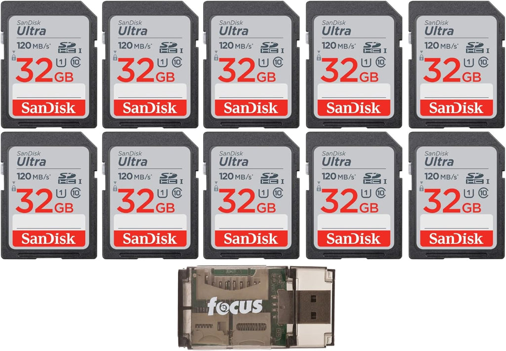 32GB 120MB/s Ultra UHS-I SDXC Memory Card 10-Pack with Card Reader Bundle N588144