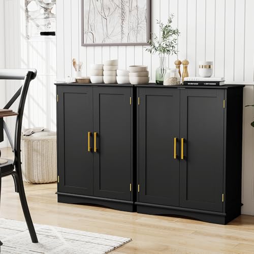Black 31.5" H Floor Storage Cabinet with 2 Doors and Adjustable Shelves D768340