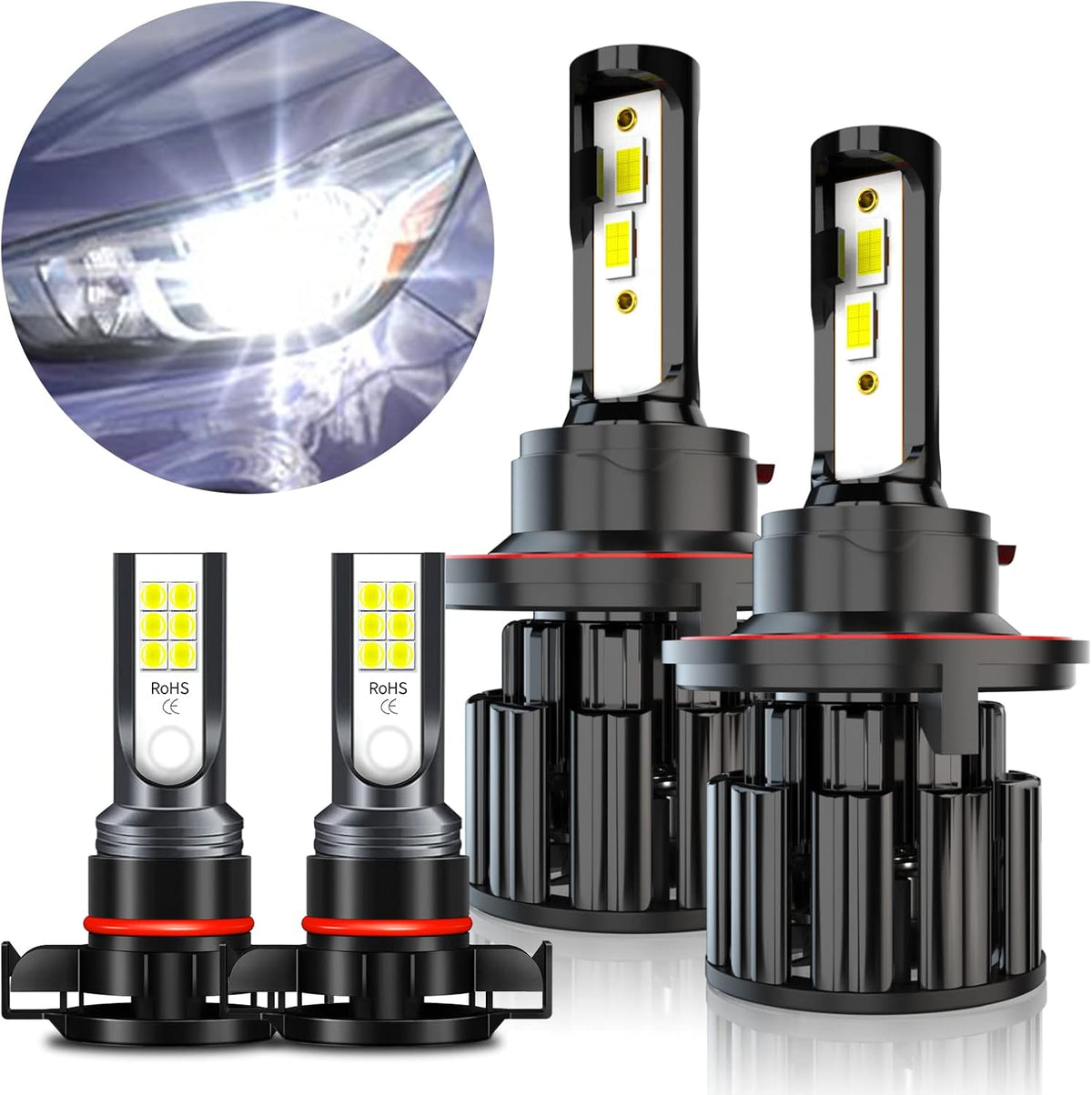 9008 6000K Cool White LED Headlight Bulbs Kit, Pack of 4 Pack of 2 S178435