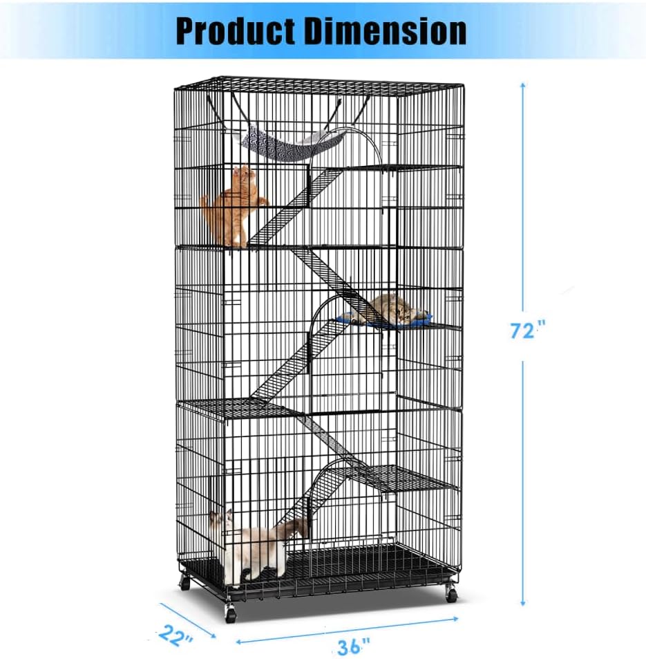 6-Tier Metal Cat Cage with 3 Doors, 36" x 22" x 72" B859
