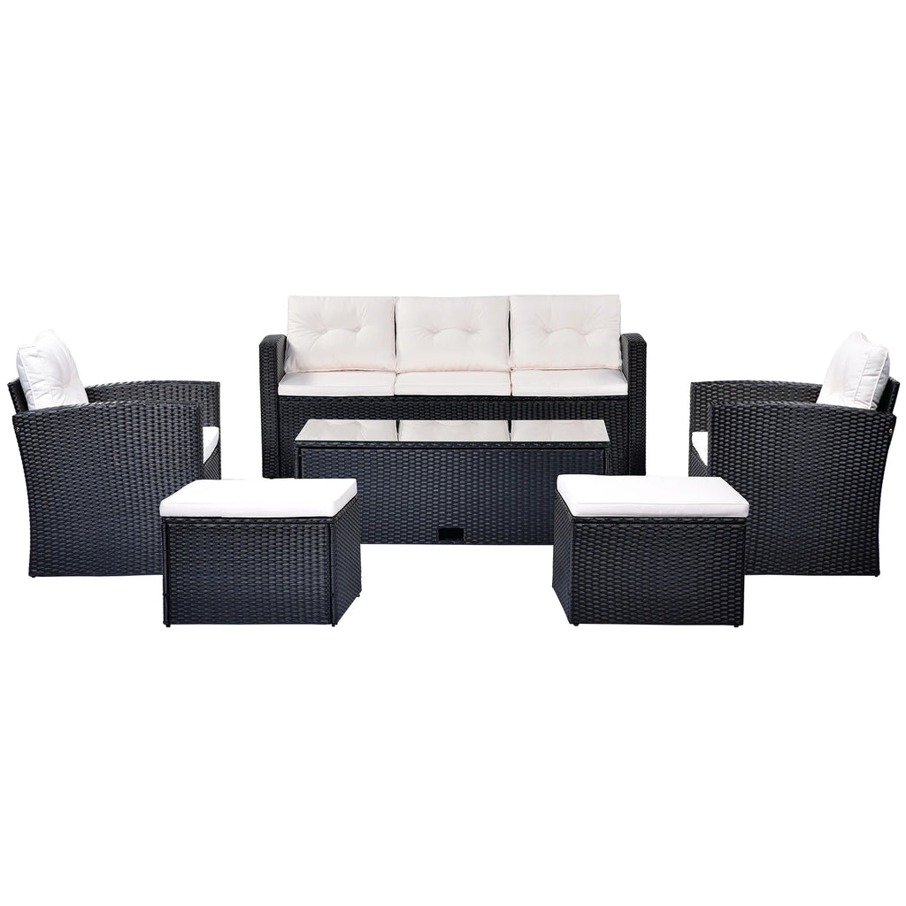 Black Wicker Patio Outdoor Sectional Set with Coffee Table and Removable Cushions E82667