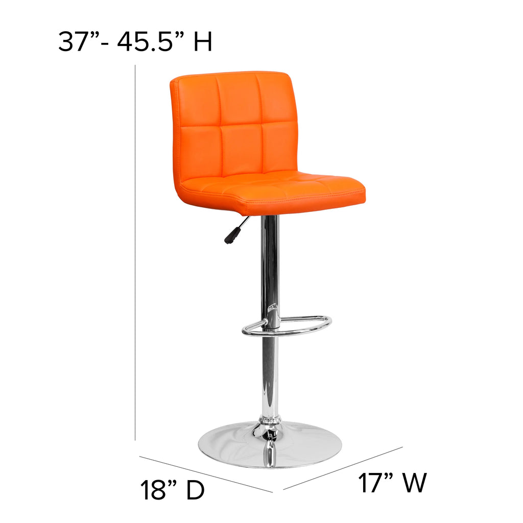 Orange Quilted Vinyl Adjustable Height Barstool with Chrome Base E3725