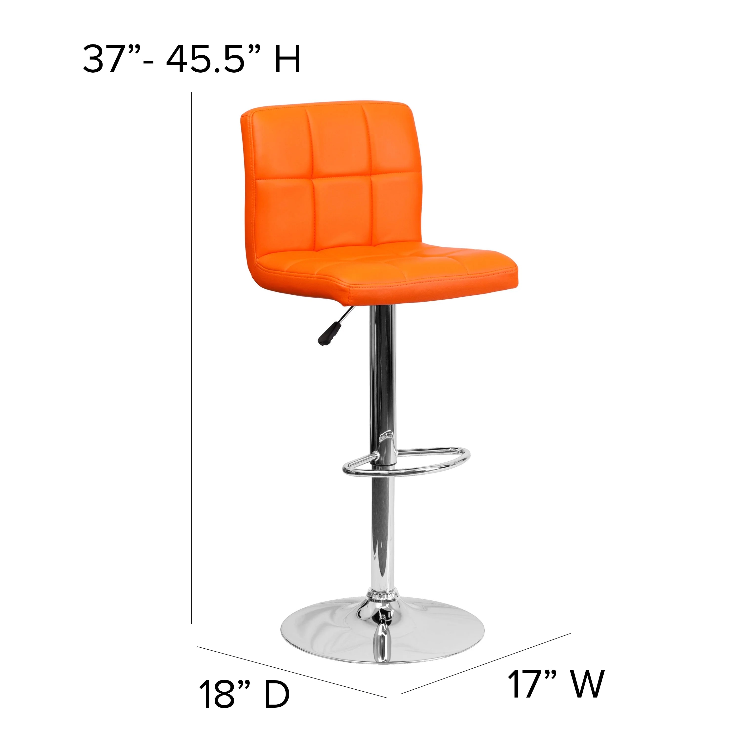 Orange Quilted Vinyl Adjustable Height Barstool with Chrome Base E3725
