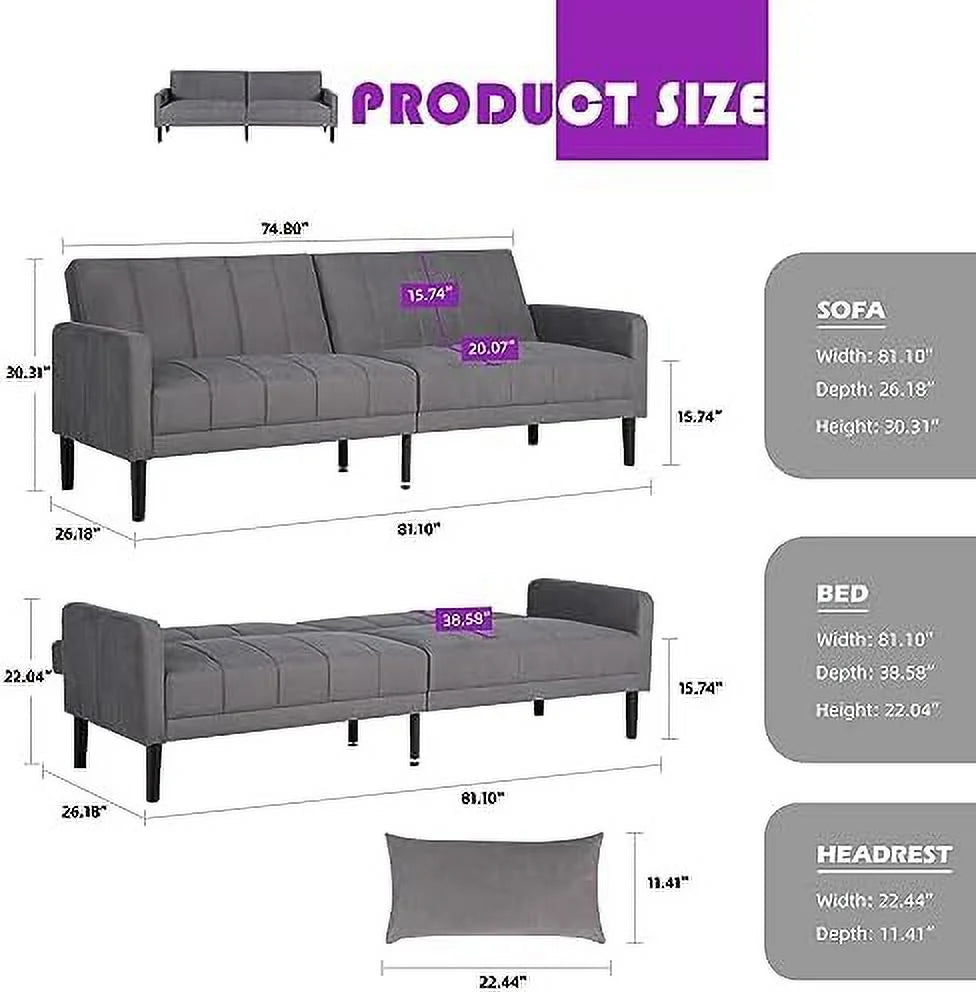 Modern Upholstered Tufted Convertible Folding Futon Sofa Bed with USB O687