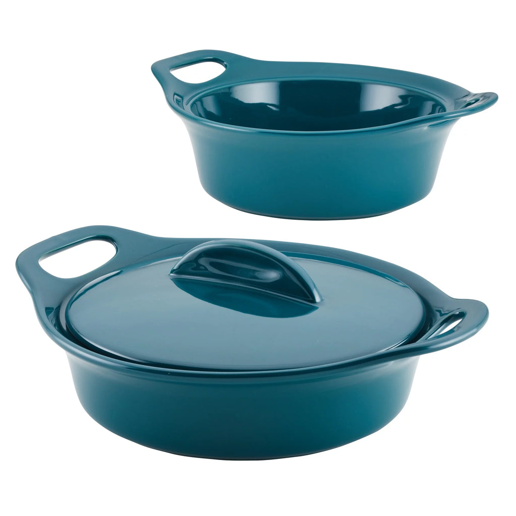 3-Piece Ceramic Casserole Bakers with Lid Set, Teal M5778