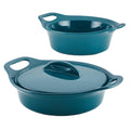 3-Piece Ceramic Casserole Bakers with Lid Set, Teal M5778