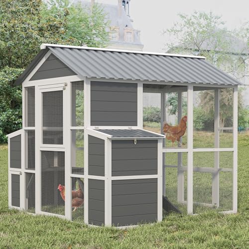 Large Wooden Chicken Coop with 2 Nesting Boxes and Ramp (80"×82"×69") M39237