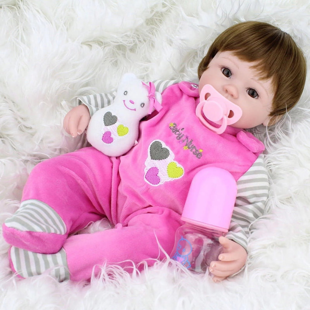 18" Handmade Reborn Silicone Vinyl Baby Doll with Hair R499