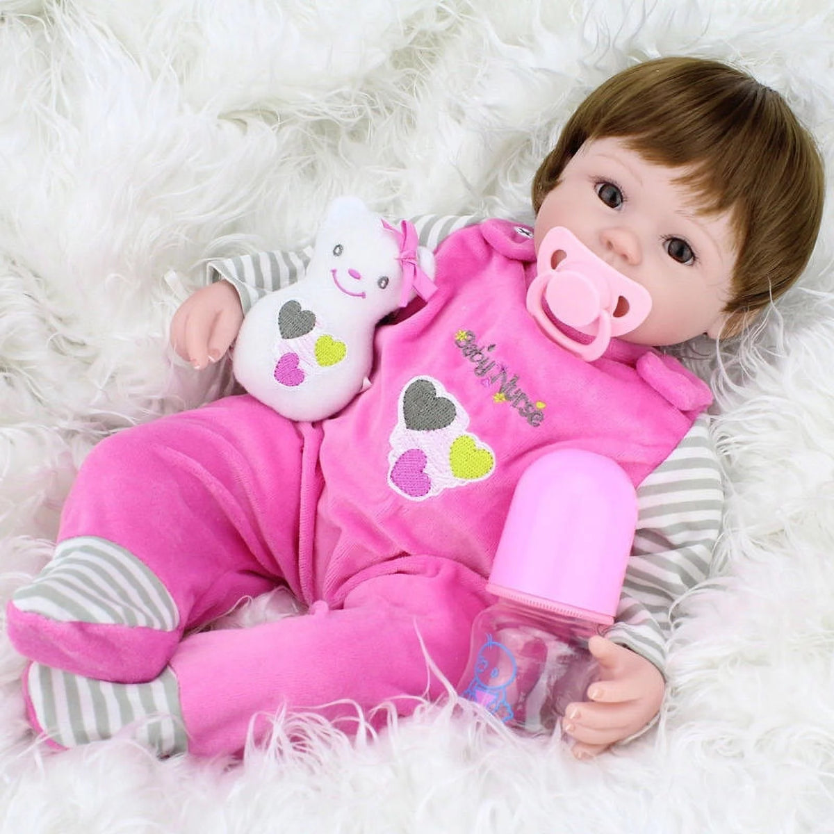 18" Handmade Reborn Silicone Vinyl Baby Doll with Hair R499