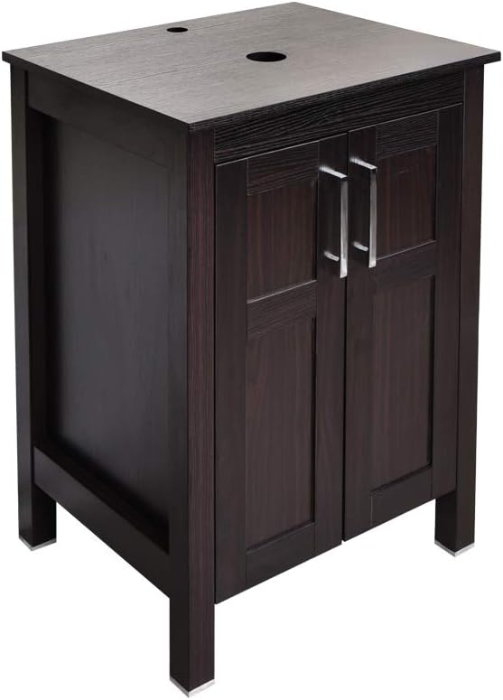 Dark Coffee 24 Inches Single Bathroom Vanity with 2-Door Cabinet and Tempered Glass Sink Top Q1186