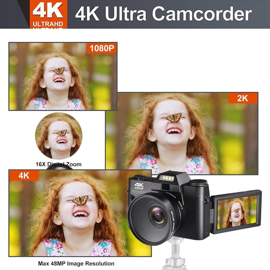 4K Digital Vlogging Camera with WiFi, 48MP, 3.0" IPS Flip Screen, 16X Digital Zoom K258968