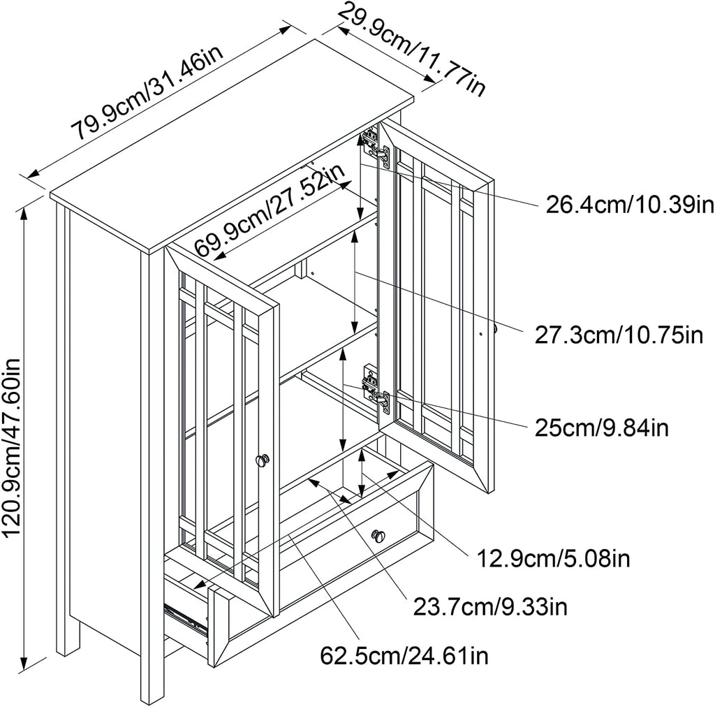 Accent Cabinet, Glass Cabinet, 2 Door and 1 Drawer Storage Cabinet Y774