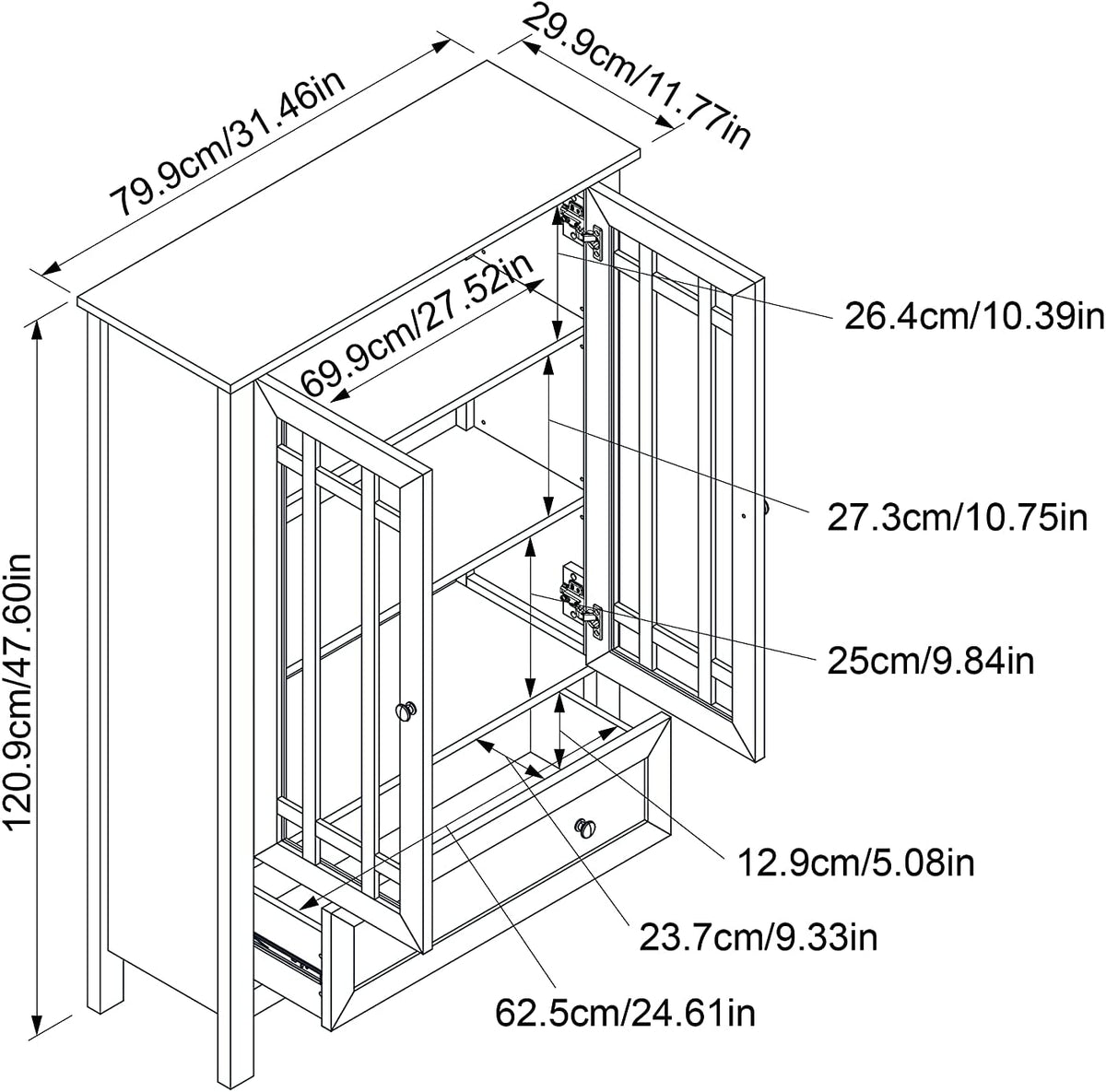 Accent Cabinet, Glass Cabinet, 2 Door and 1 Drawer Storage Cabinet Y774