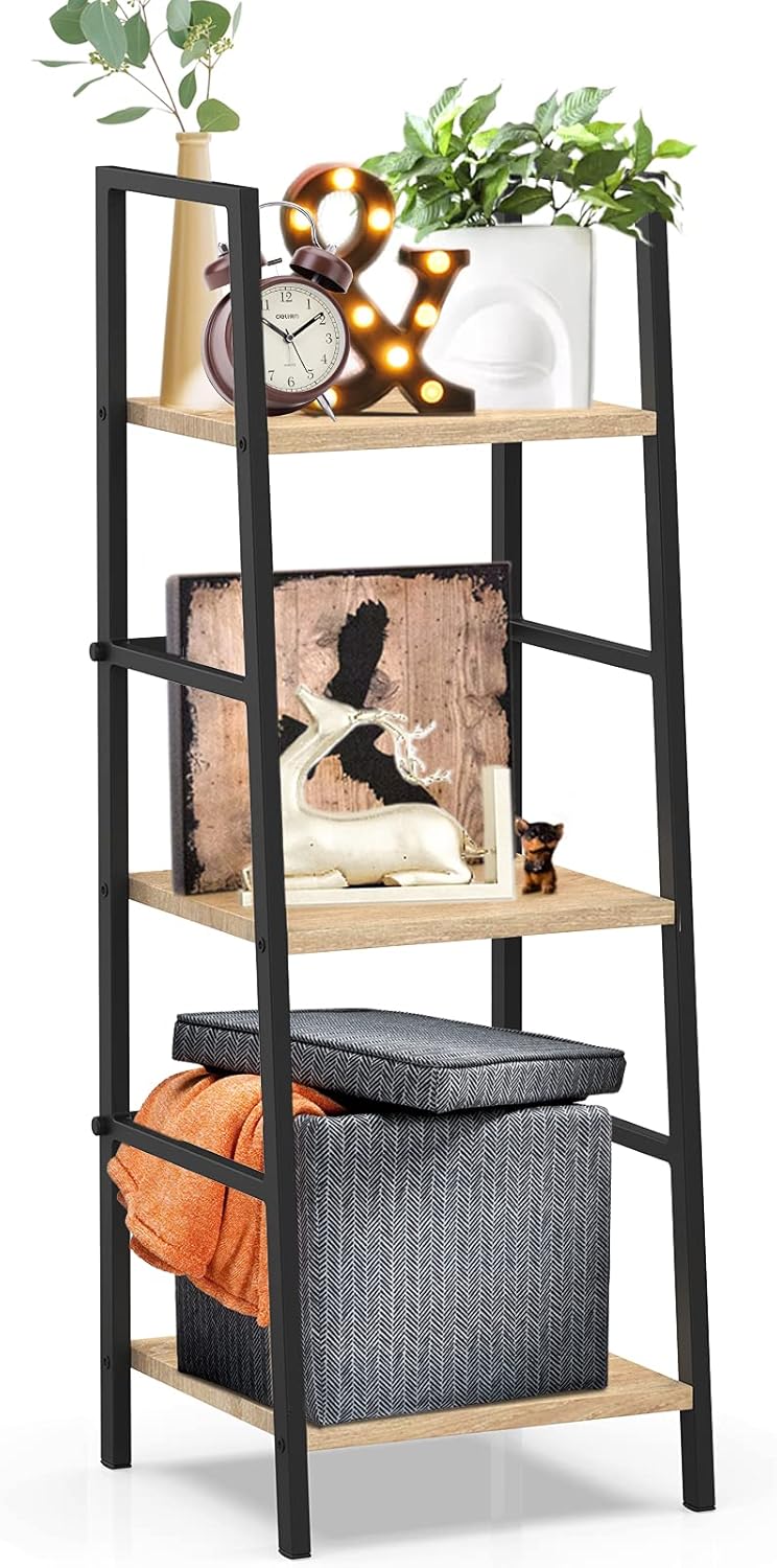 5-Tier Rustic Wood and Metal Ladder Shelf Bookcase O925
