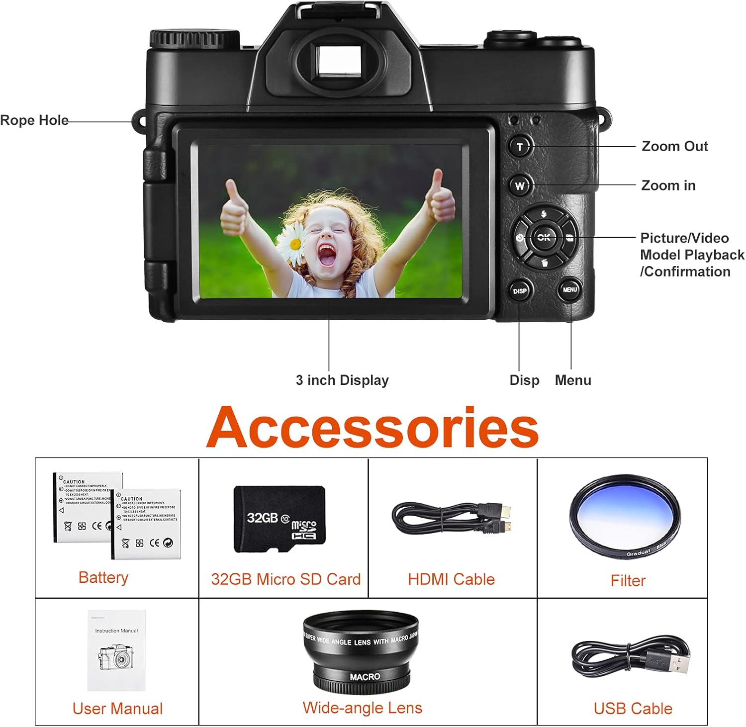 4K Digital Vlogging Camera with WiFi, 48MP, 3.0" IPS Flip Screen, 16X Digital Zoom K258968