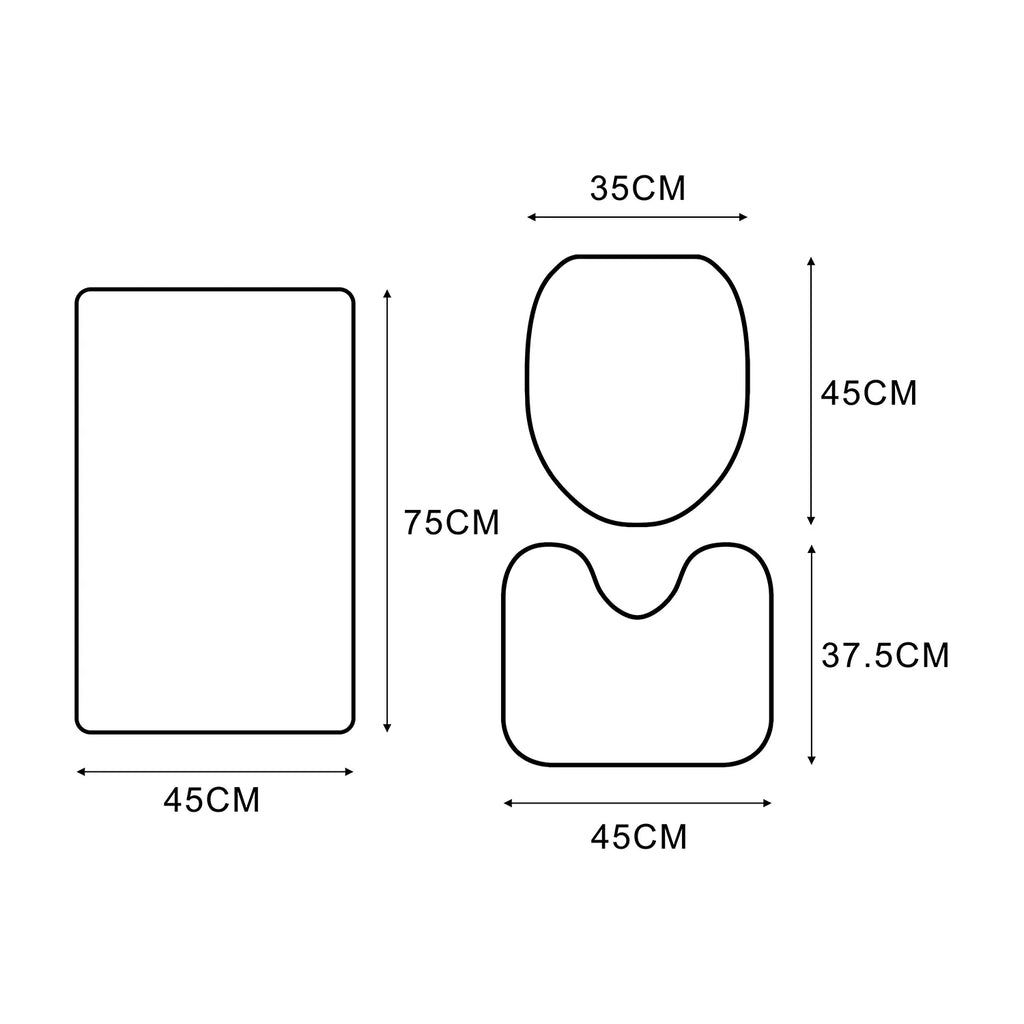 3 Piece Bathroom Rugs Set with Contour Mat and Toilet Lid Cover G993947
