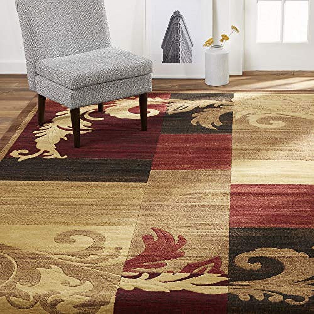 Contemporary Scroll Area Rug, Brown/Red, 5'3"x7'2" N777