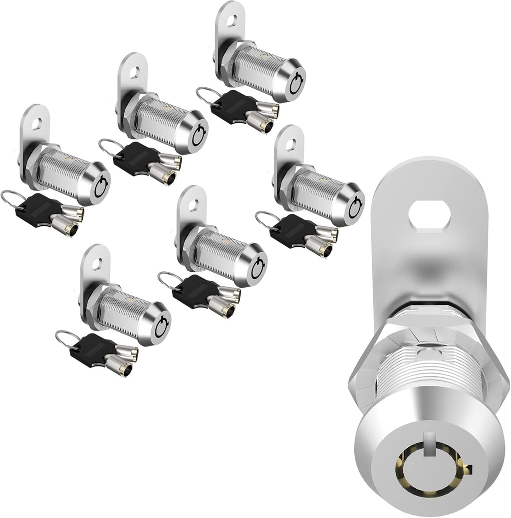 6 Pack 1-1/8 Zinc Alloy Cabinet Cam Locks with Keys A18364