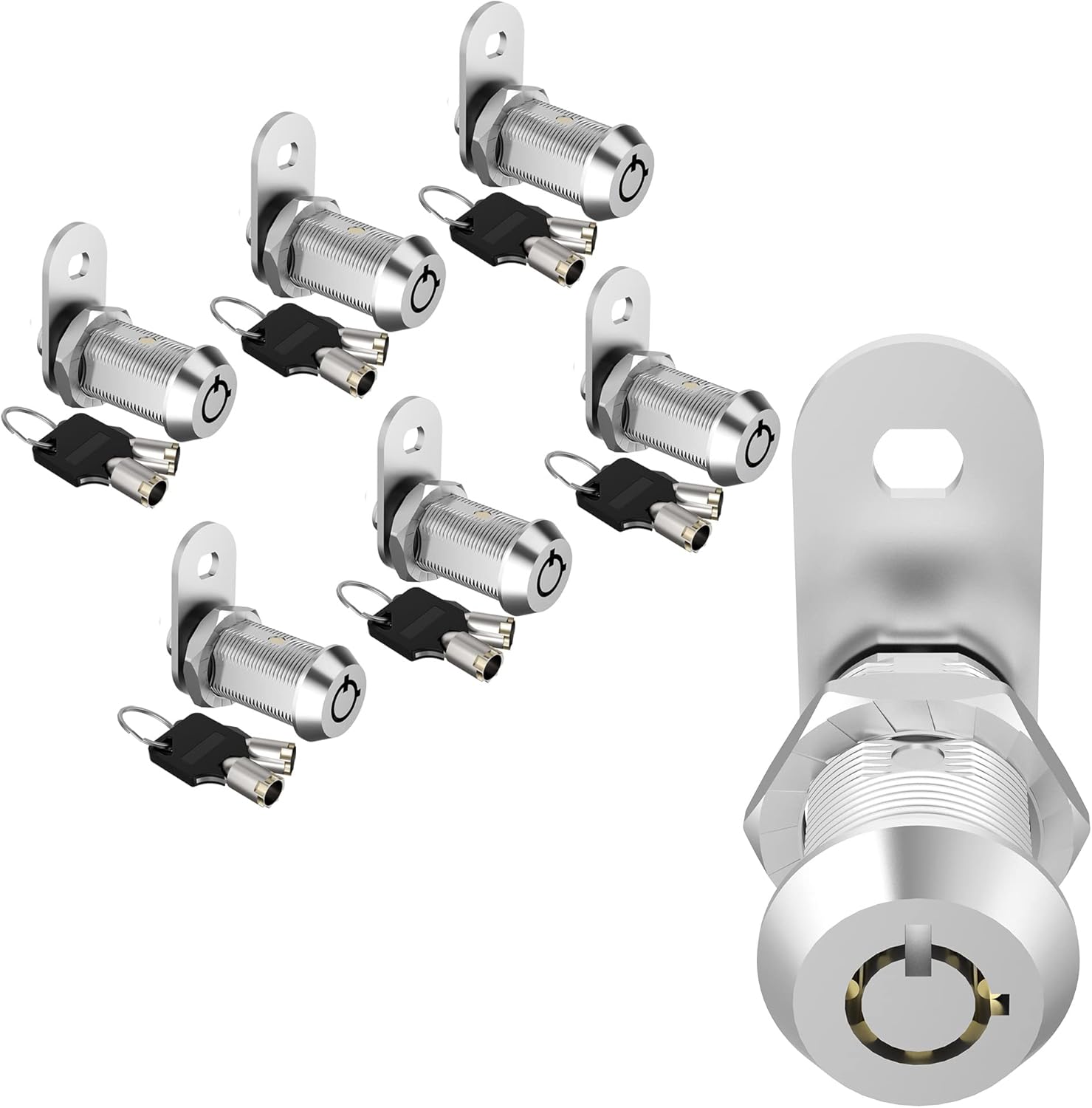 6 Pack 1-1/8 Zinc Alloy Cabinet Cam Locks with Keys A18364