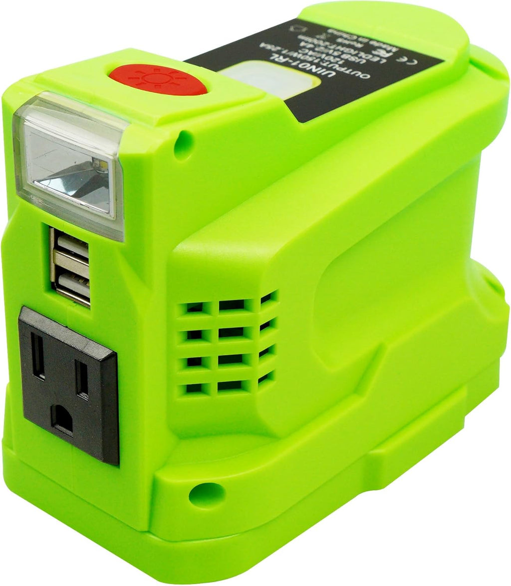 150W DC 18V to AC 110V-120V Power Inverter with AC Outlet Dual USB Outlet LED Light F55139
