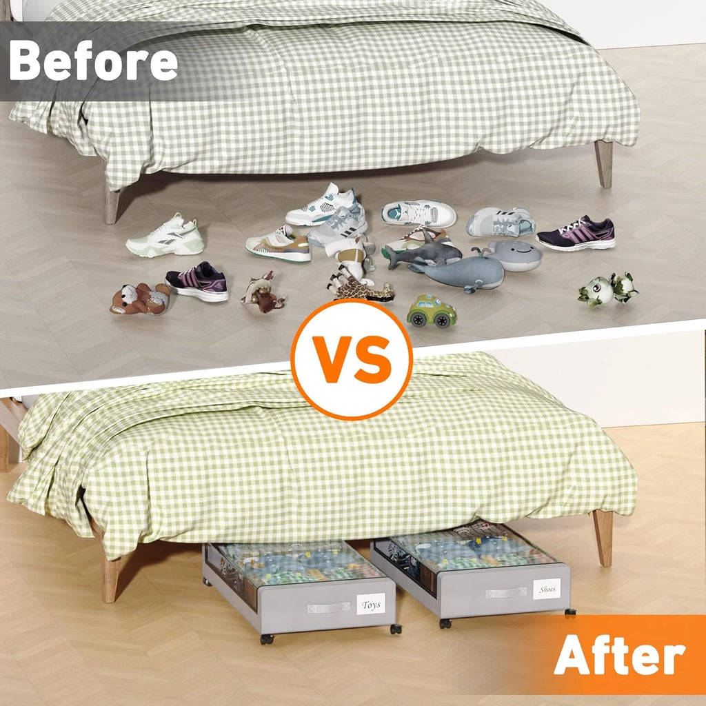 4-Pack 60L Under Bed Storage Bins with Wheels and Clear Lids (Gray) U112