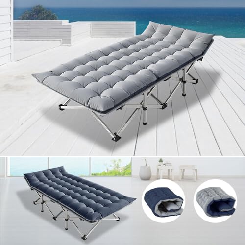 Gray Folding Camping Cot with Mattress Hold 600 LB E8580