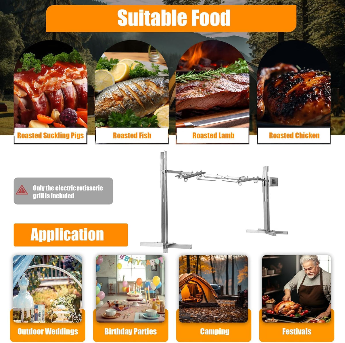 53" Electric Rotisserie Grill with Adjustable Height Stainless Steel U965
