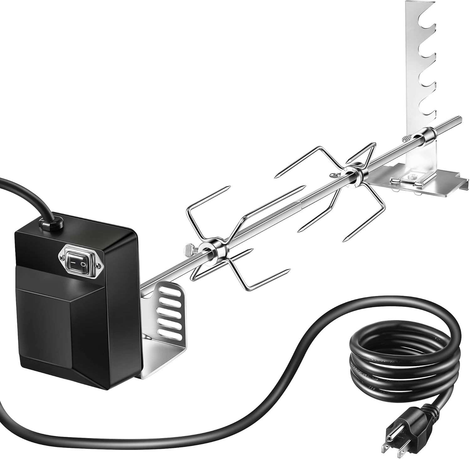 Universal Rotisserie Grill Kit with 120V 4W Motor, 28'' Spit Rod, 2 x 4 Forks L4929