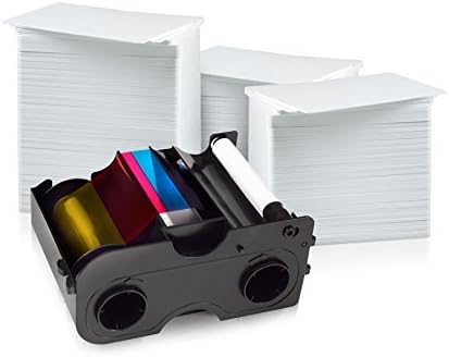 YMCKO Ribbon with Cleaning Roller and 300 Blank PVC Cards Bundle H728434