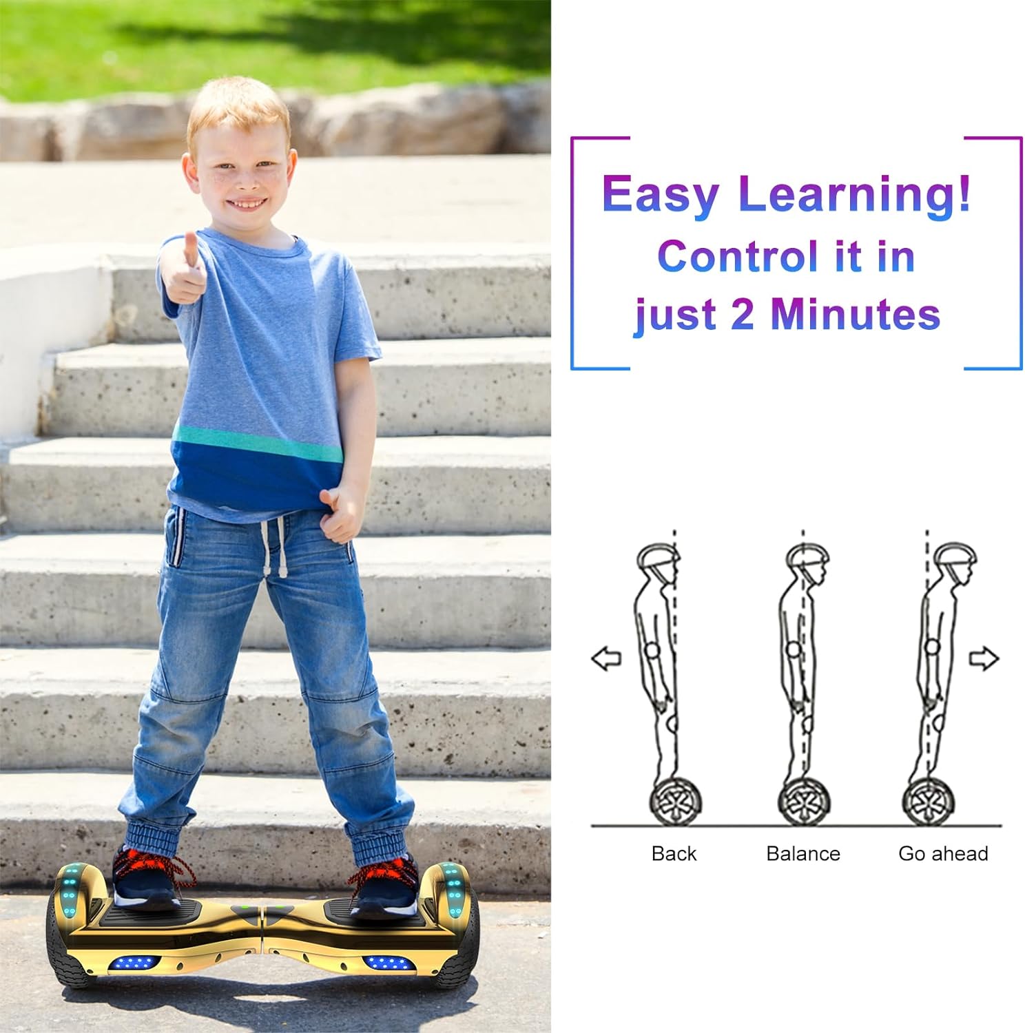 Golden Electric Hoverboard with LED Light L302