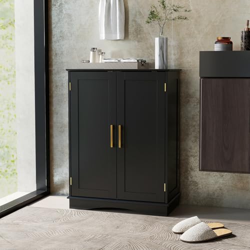 Black 31.5" H Floor Storage Cabinet with 2 Doors and Adjustable Shelves D768340