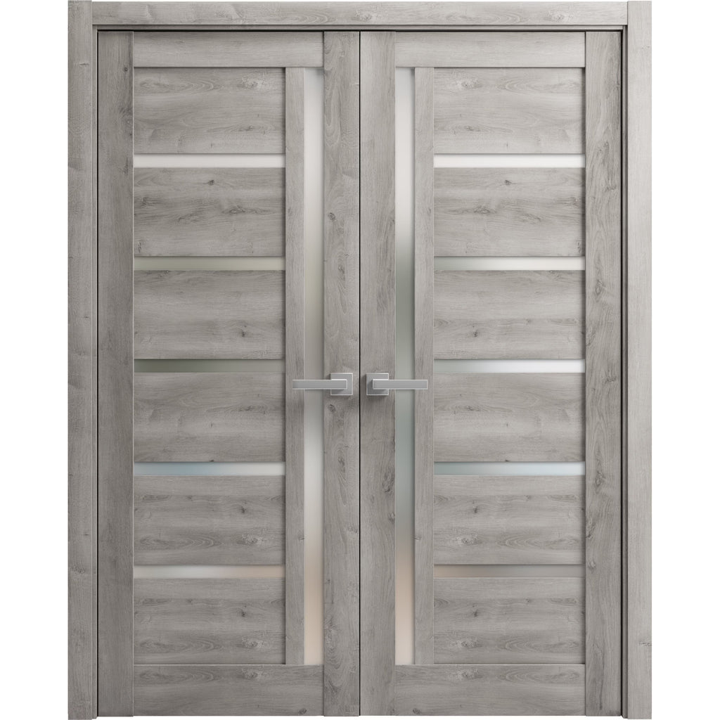 Solid French Double Doors 84 x 84 inches with Frosted Glass N3685