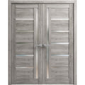 Solid French Double Doors 84 x 84 inches with Frosted Glass N3685